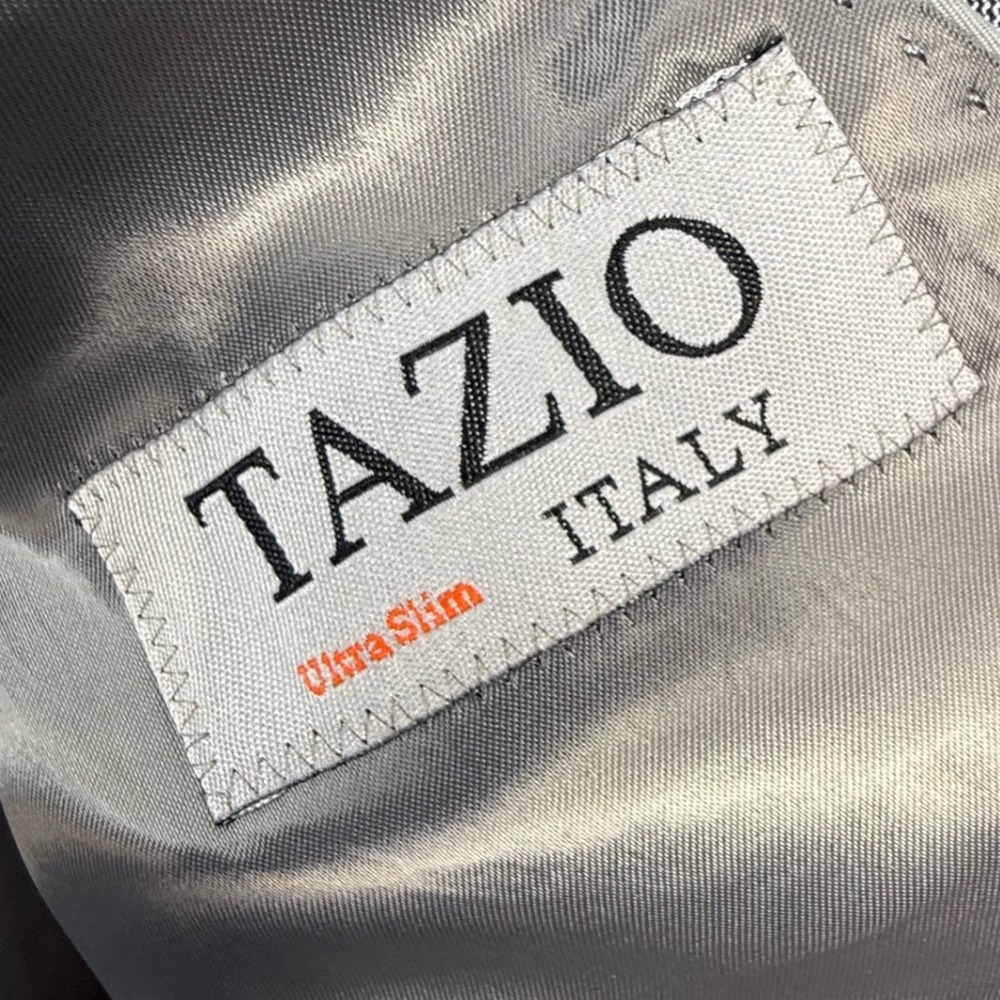 Tazio Italy Mens Ultra Slim Fit 2 Piece Suit Gray Sharkskin 50R 44W NWT sleek - Picture 6 of 16